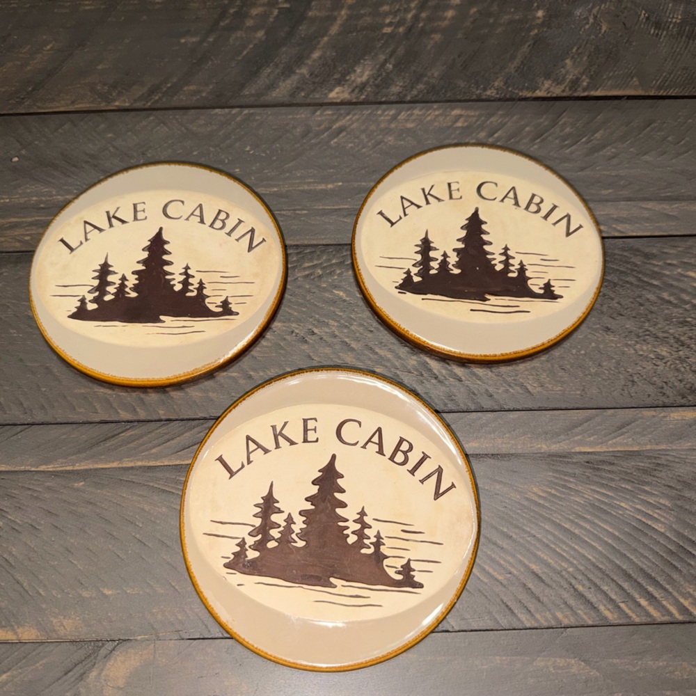 Lake Cabin drink coasters - Cream and Brown‎